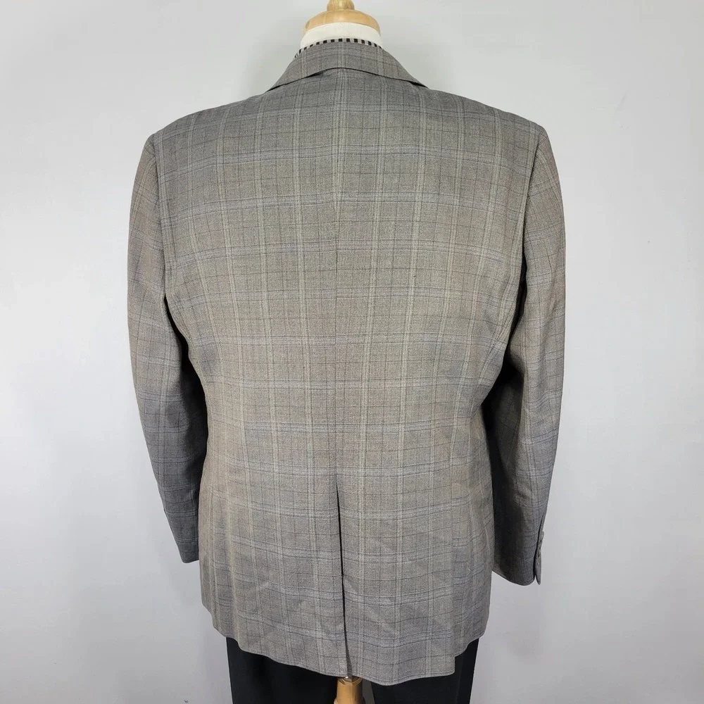 Joseph Feiss Men's Sport Coat Blazer Two Button Brown Plaid‎ Wool Classic 46R